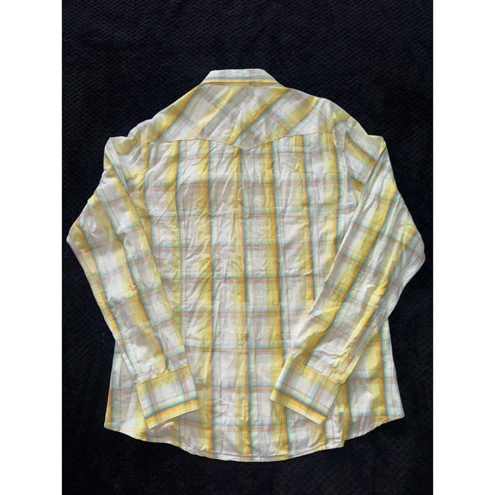 True Religion Men's Shirt Green Plaid Western Pearl Snap Size 2XL
